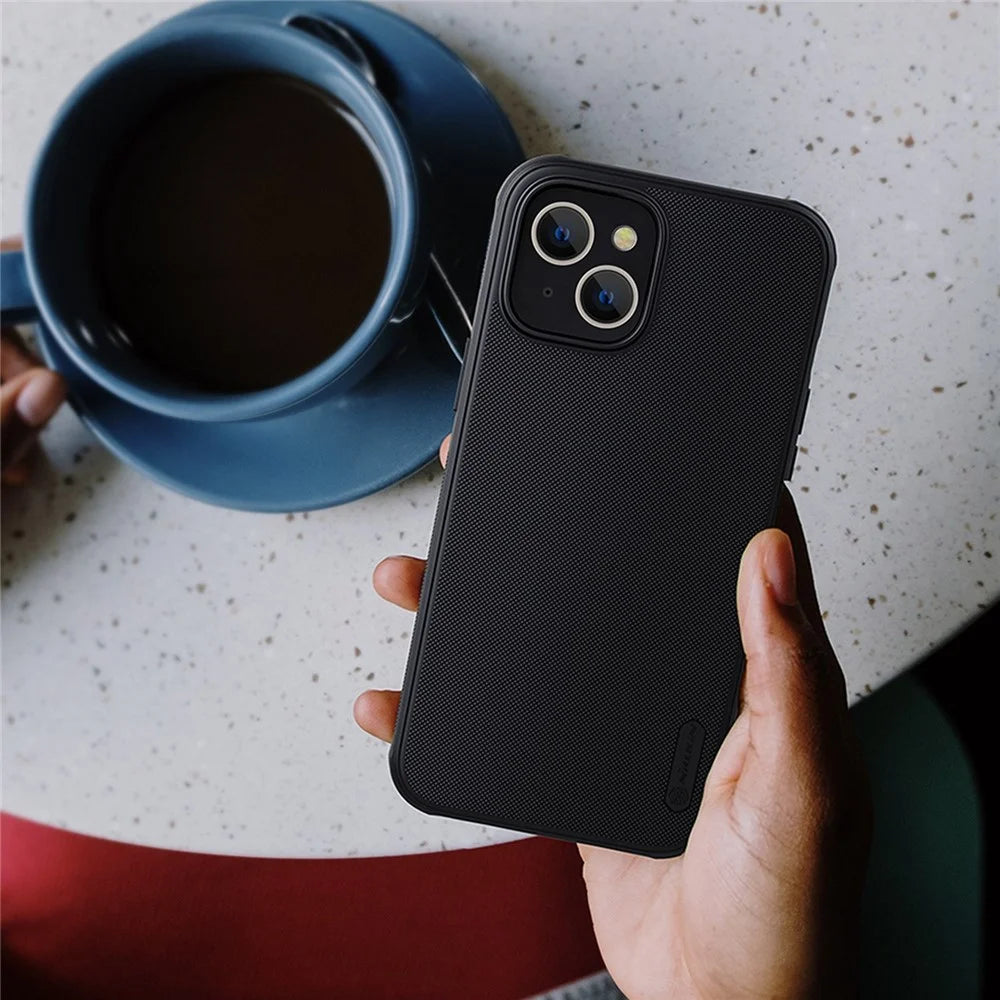 NILLKIN Super Frosted Shield Pro Shockproof Phone Case for iPhone 14 / iPhone 13, PC + TPU Matte Surface Anti-drop Back Cover - Black - 3