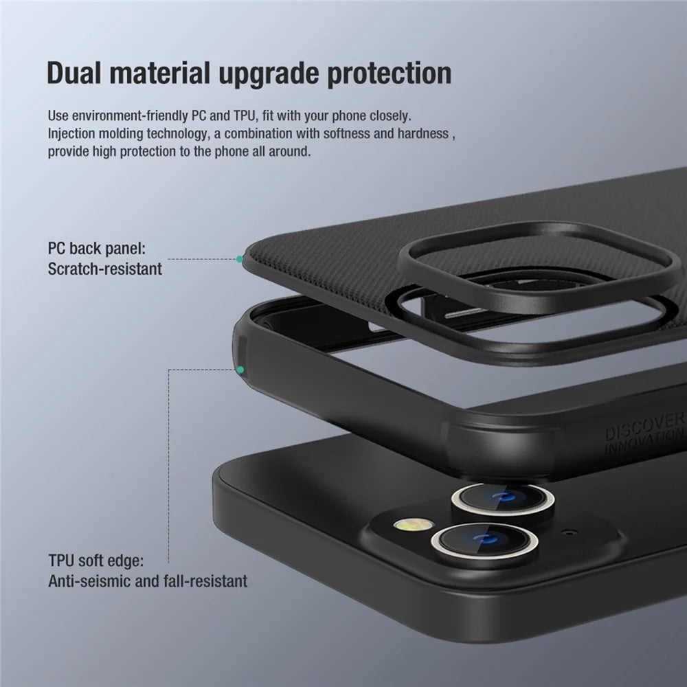 NILLKIN Super Frosted Shield Pro Shockproof Phone Case for iPhone 14 / iPhone 13, PC + TPU Matte Surface Anti-drop Back Cover - Black - 4