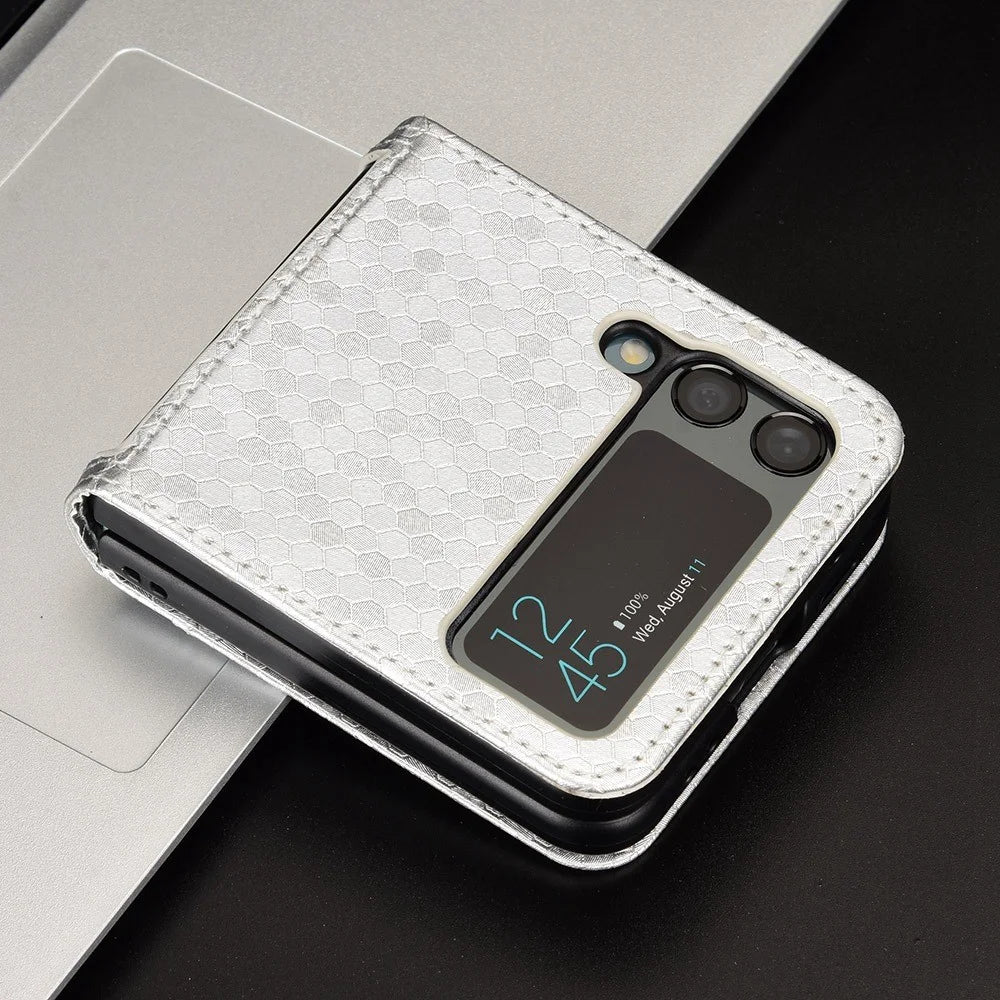 For Samsung Galaxy Z Flip3 5G Imprinted Dot Pattern PU Leather Phone Case Card Slot Design Flip Cell Phone Cover - Silver - 6