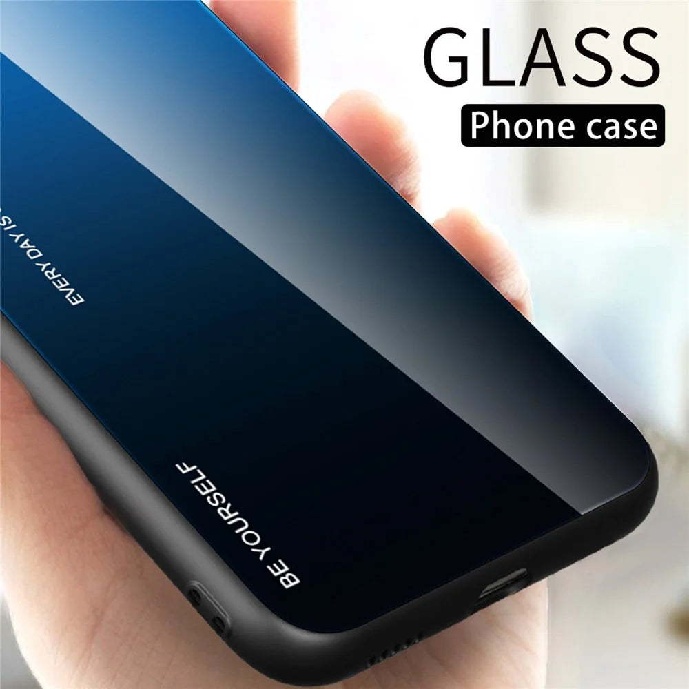 For iPhone 14 Plus 6.7 inch Gradient Color Design Phone Case Tempered Glass + PC + TPU Anti-scratch Protector - Blue / Black - 2