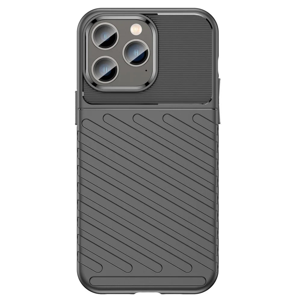 For iPhone 14 Pro Max 6.7 inch Thunder Series Thickened TPU Well-protected Phone Case Twill Texture Anti-scratch Back Cover - Black - 2