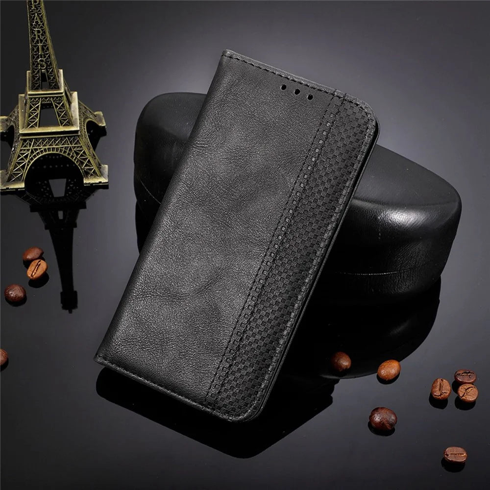 For HTC Desire 22 Pro 5G Auto Closing Magnetic Retro PU Leather Wallet Design Case Stand Function Phone Shell Cover - Black - 5