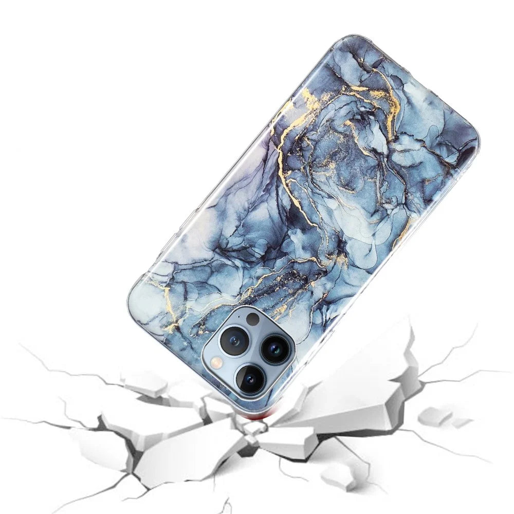 Soft TPU Case for iPhone 14 Pro Max 6.7 inch, IMD Marble Pattern Scratch-resistant Protective Cover Phone Shell - Grey - 2