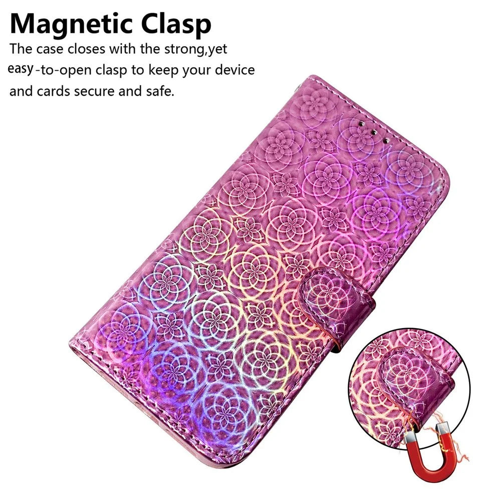 For Nokia C21 Dazzling Flower Pattern Shockproof Phone Cover Anti-scratch Flip Wallet Case with Stand Phone Shell - Pink - 4