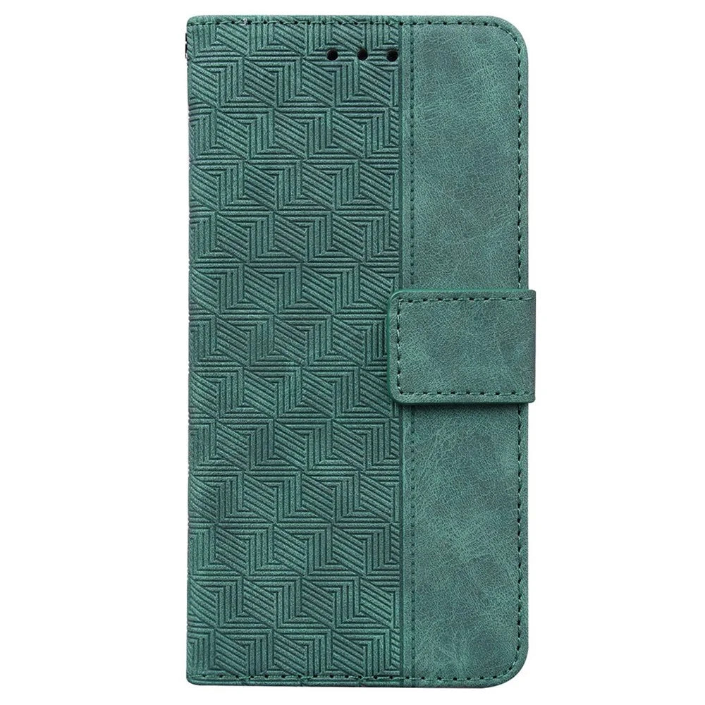 For Nokia C2 2nd Edition Shockproof PU Leather Case Foldable Stand Geometry Pattern Imprinted Anti-scratch Phone Wallet Cover with Strap - Green - 6
