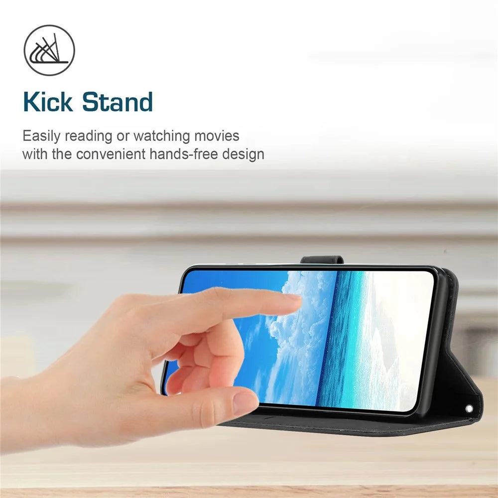 For iPhone 14 Plus 6.7 inch PU Leather Stand Wallet Case Skin-touch Feeling Heart Shape Imprinted Phone Cover with Strap - Black - 4