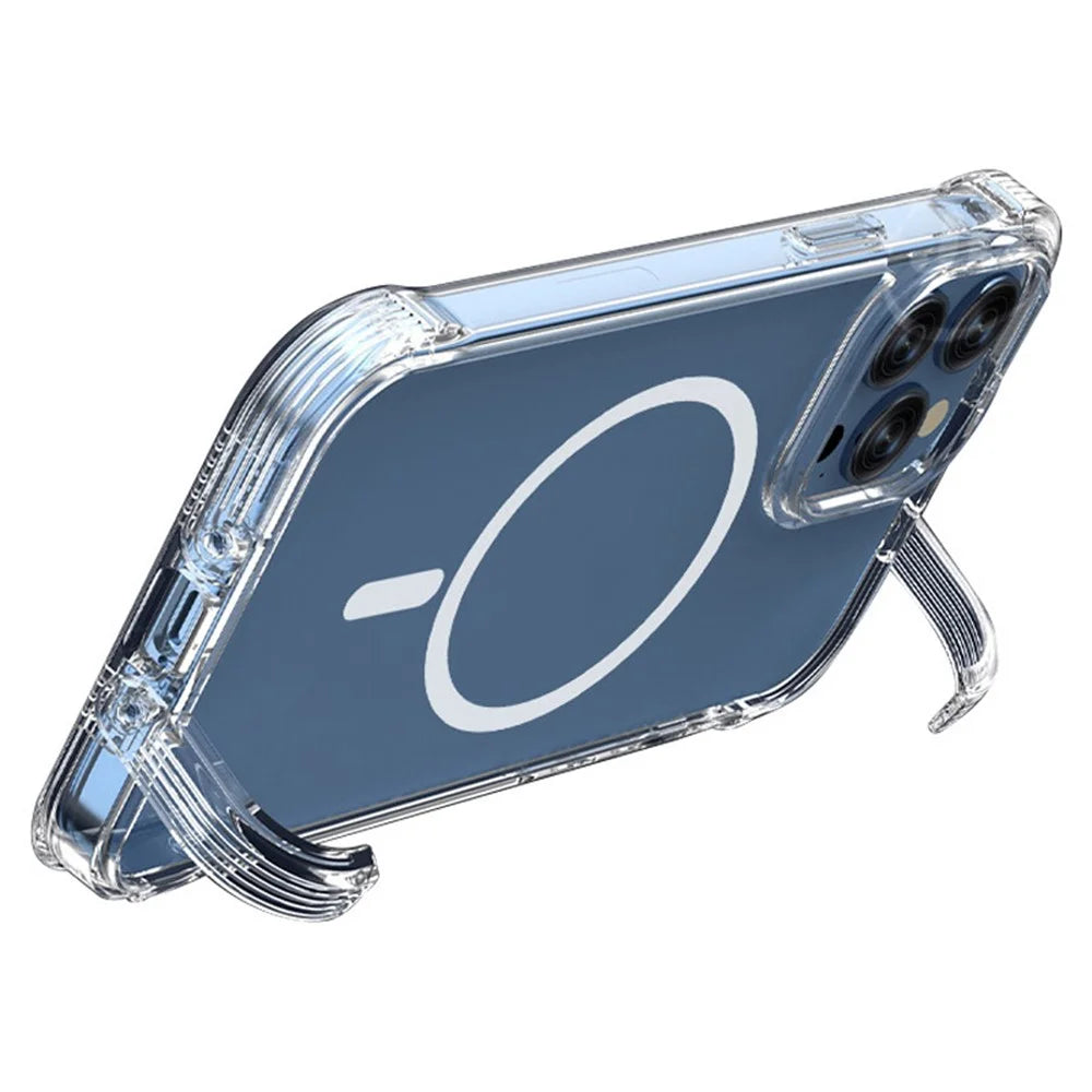 For iPhone 14 6.1 inch Drop Protection Phone Shell Hard Plastic TPU Phone Case Clear Concealed Hanging Kickstand Phone Covering Compatible with MagSafe - 1