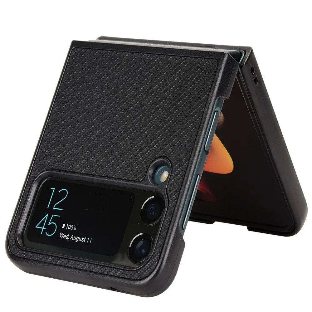 For Samsung Galaxy Z Flip4 5G Anti-scratch Phone Cover Carbon Fiber Texture PU Leather Coated PC Cell Phone Case - Black - 2