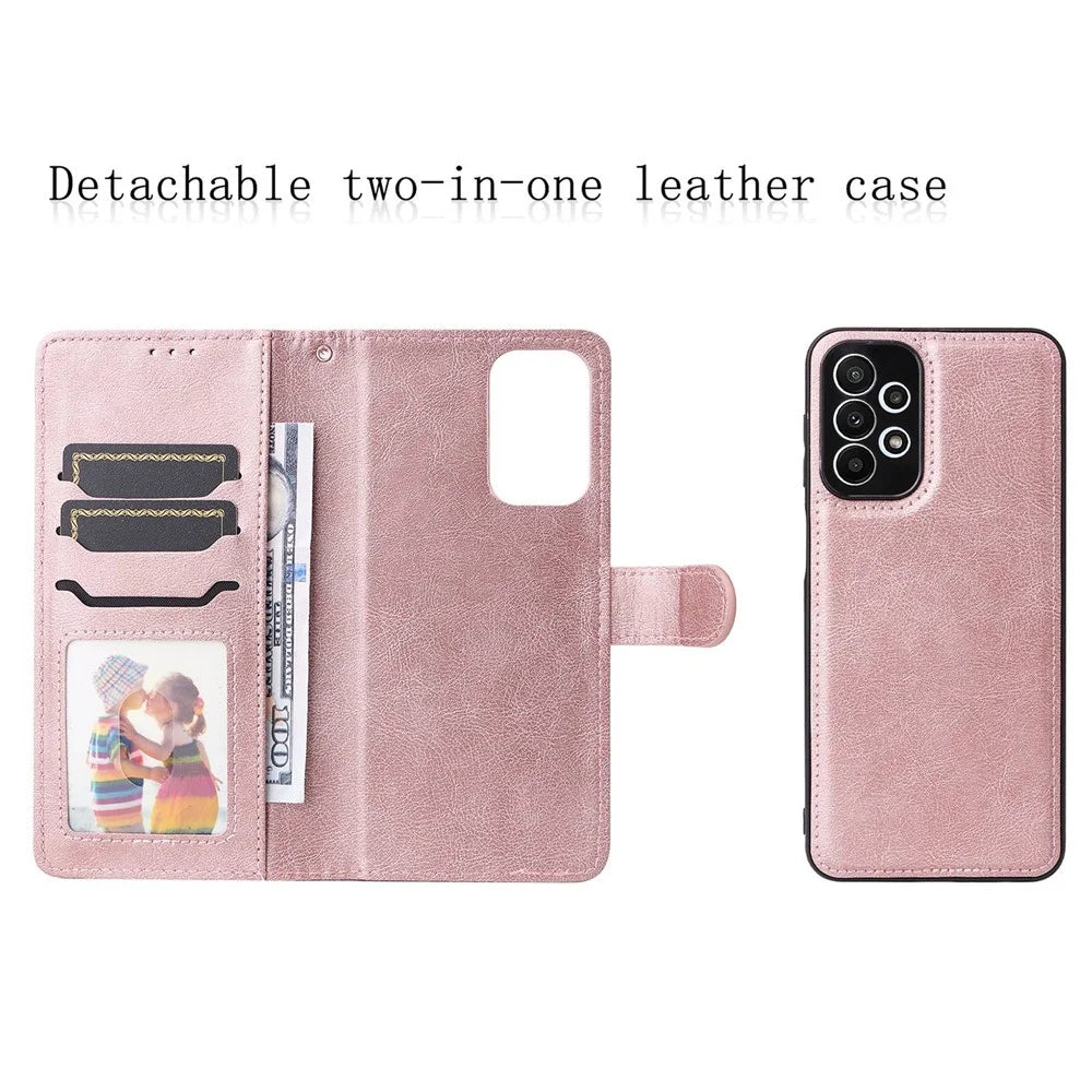For Samsung Galaxy A23 5G (Global Version) / 4G KT Leather Series-3 Detachable Phone Case PU Leather Stand Wallet Folio Flip Cover with Strap - Rose Gold - 5