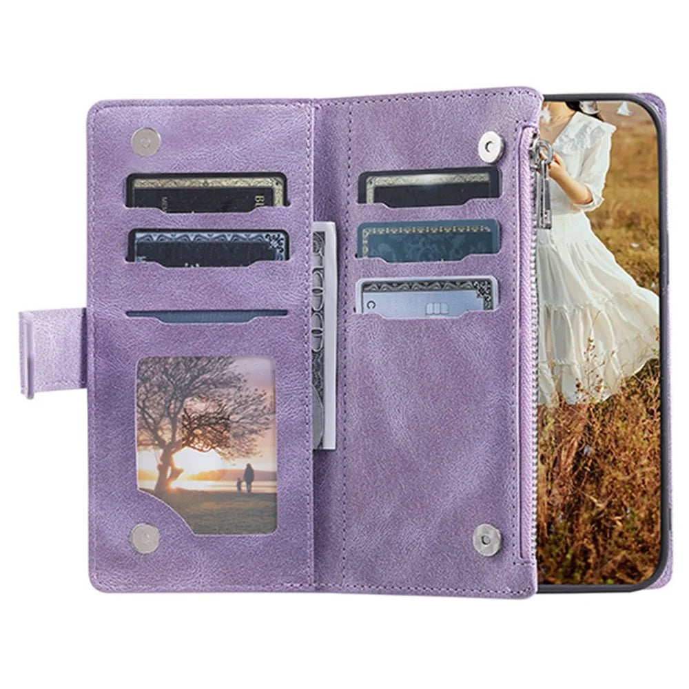 005 Style for Samsung Galaxy S21 4G / 5G, Shockproof Wallet Case Rhombus Texture Zipper Pocket PU Leather Anti-fall Phone Cover Stand - Purple - 2