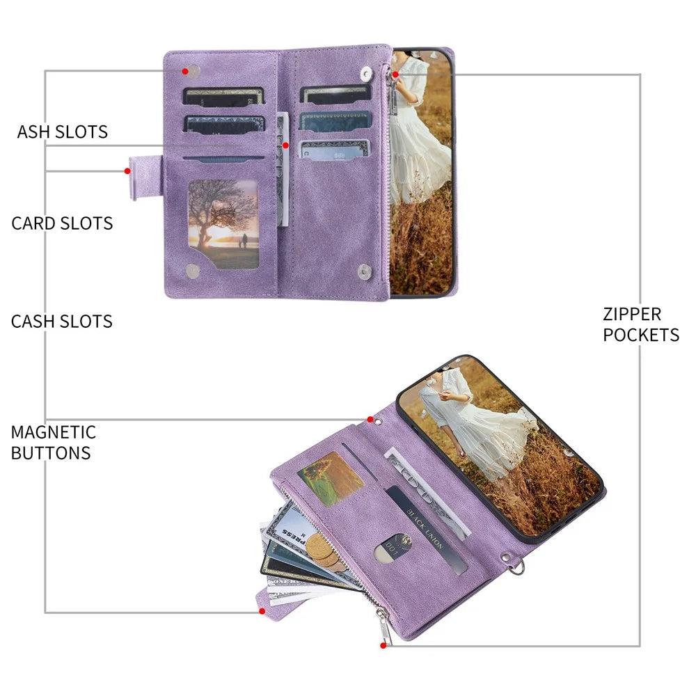 005 Style for Samsung Galaxy S21 4G / 5G, Shockproof Wallet Case Rhombus Texture Zipper Pocket PU Leather Anti-fall Phone Cover Stand - Purple - 4
