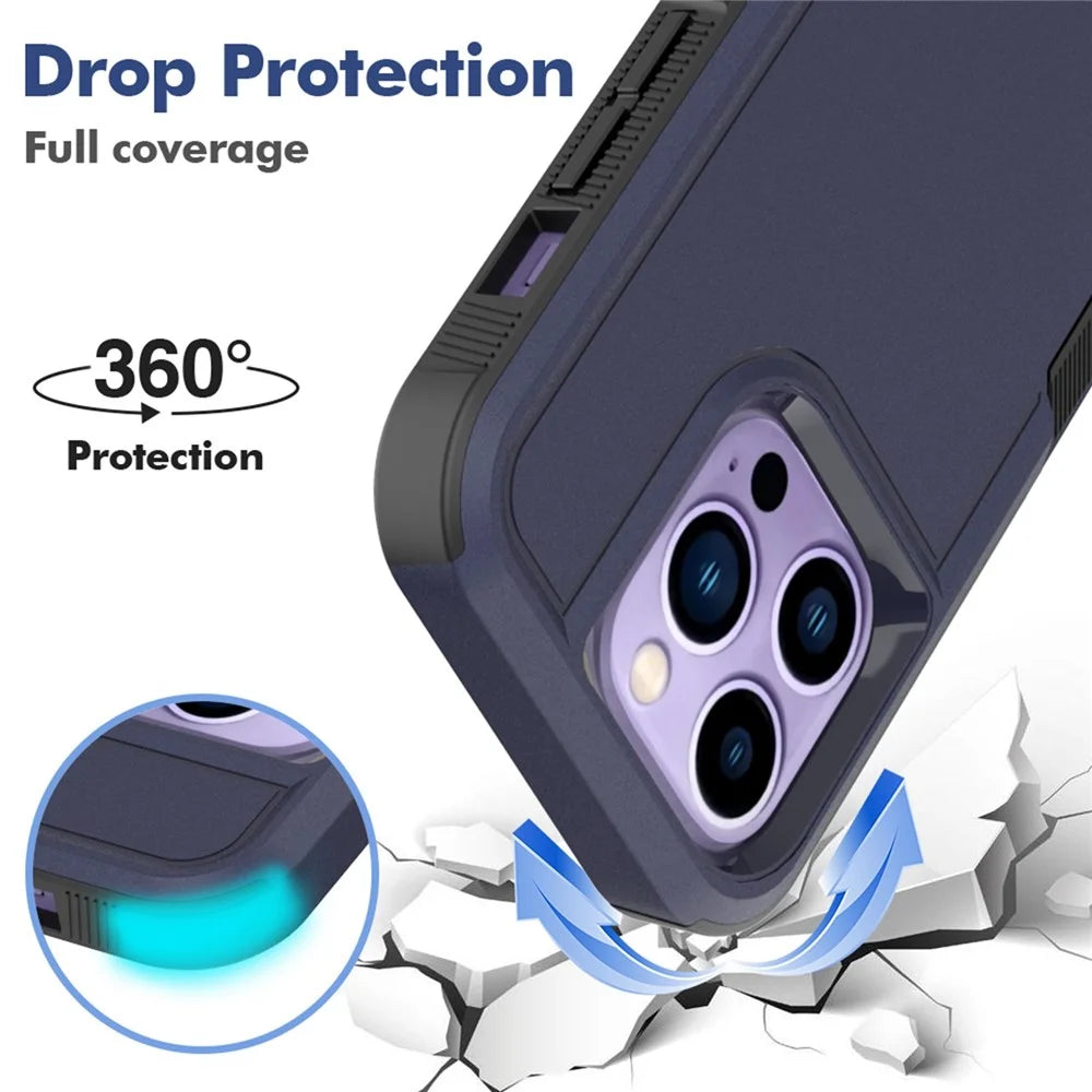 Smartphone Case for iPhone 14 Pro 6.1 inch, Drop Protection Raised Edge PC+TPU Mobile Phone Cover - Dark Blue - 3