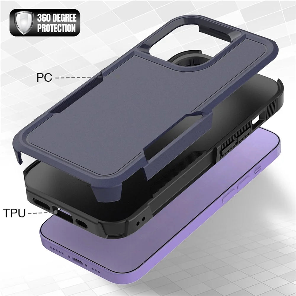 Smartphone Case for iPhone 14 Pro 6.1 inch, Drop Protection Raised Edge PC+TPU Mobile Phone Cover - Dark Blue - 4