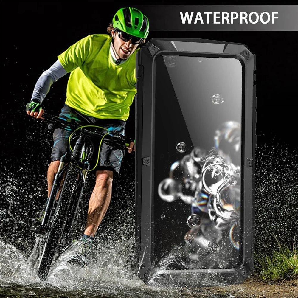 R-JUST For Samsung Galaxy S20 Plus 4G / 5G Dust-proof Splash-proof Drop-proof Phone Case Metal + Silicone + PC Kickstand Feature Cover with Tempered Glass Film - Black - 6