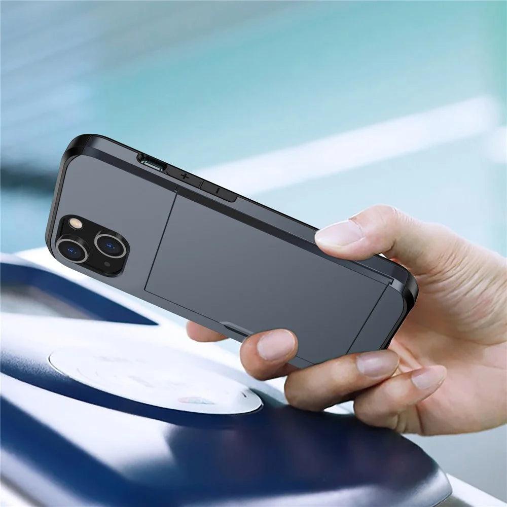 Card Holder Phone Case for iPhone 14 Plus 6.7 inch , TPU + PC Dual Layer Protective Cover - Navy Blue - 2