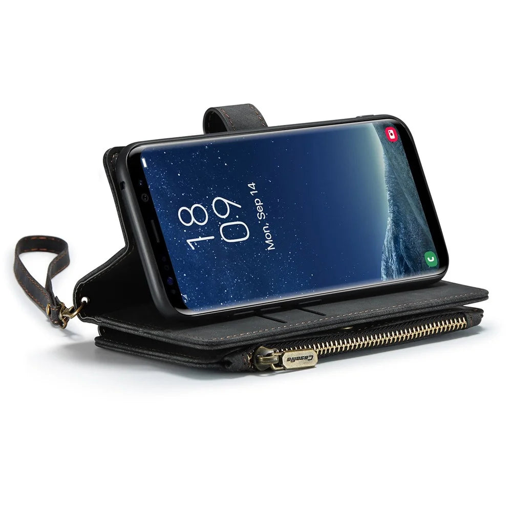 For Samsung Galaxy S21 4G / 5G Phone Cases with Strap CASEME C30 Zipper Multiple Card Holder PU Leather Cover - Black - 2