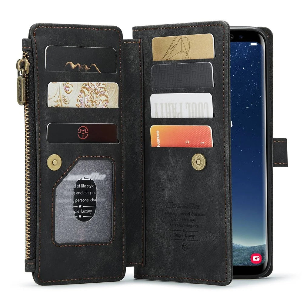 For Samsung Galaxy S8+ Phone Cases with Strap CASEME C30 Zipper Multiple Card Holder PU Leather Cover - Black - 3