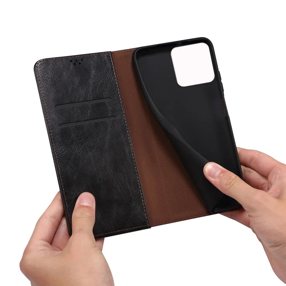 For iPhone 14 Pro 6.1 inch Shockproof Leather Phone Case Waxy Crazy Horse Texture Stand Wallet Protective Cover - Black - 5