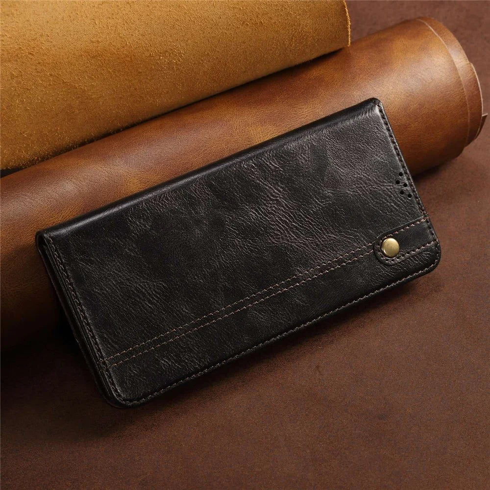 For iPhone 14 Pro 6.1 inch Shockproof Leather Phone Case Waxy Crazy Horse Texture Stand Wallet Protective Cover - Black - 6