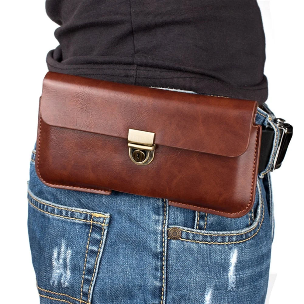 Universal Waist Bag for 5.5-inch Cell Phones Protective Bag Genuine Leather Anti-Scratch Waist Pouch - Dark Brown - 2