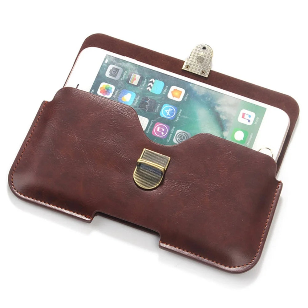 Universal Waist Bag for 5.5-inch Cell Phones Protective Bag Genuine Leather Anti-Scratch Waist Pouch - Dark Brown - 3