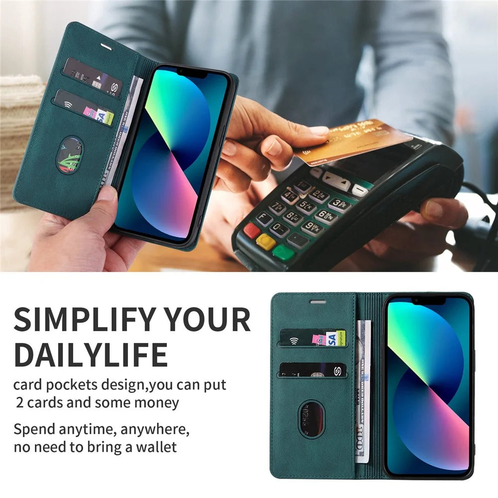 For iPhone 14 Pro 6.1 inch Full Protection Phone Flip Case Magnetic PU Leather Phone Wallet Cover Stand with Wristband - Green - 7