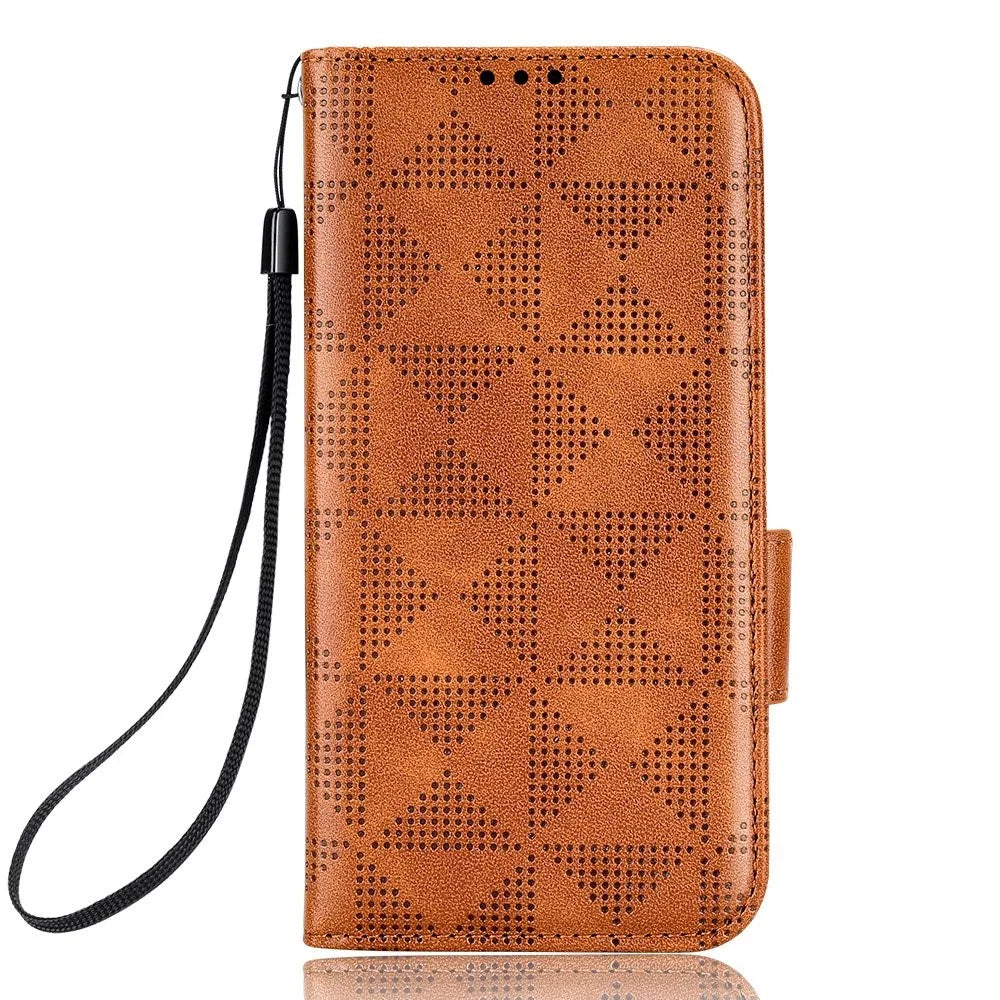 For Samsung Galaxy Z Fold4 5G Shockproof Phone Case with Pen Slot Triangle Pattern Imprinted PU Leather Flip Wallet Cover Stand - Brown - 6