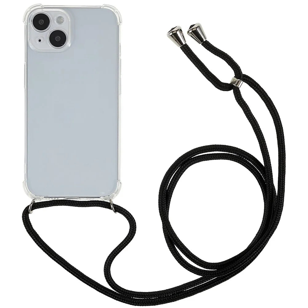For iPhone 14 Plus Anti-scratch Soft TPU Phone Case Reinforced Corner Cover with Lanyard - 1