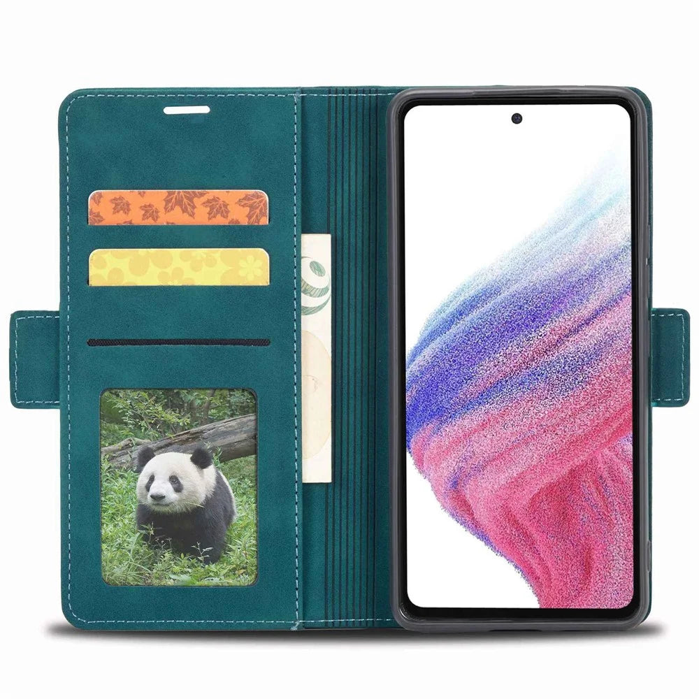 FORWENW F3-Series For Samsung Galaxy A33 5G Scratch-resistant Wallet Style Case PU Leather Flip Protective Phone Shell with Stand - Cyan - 2