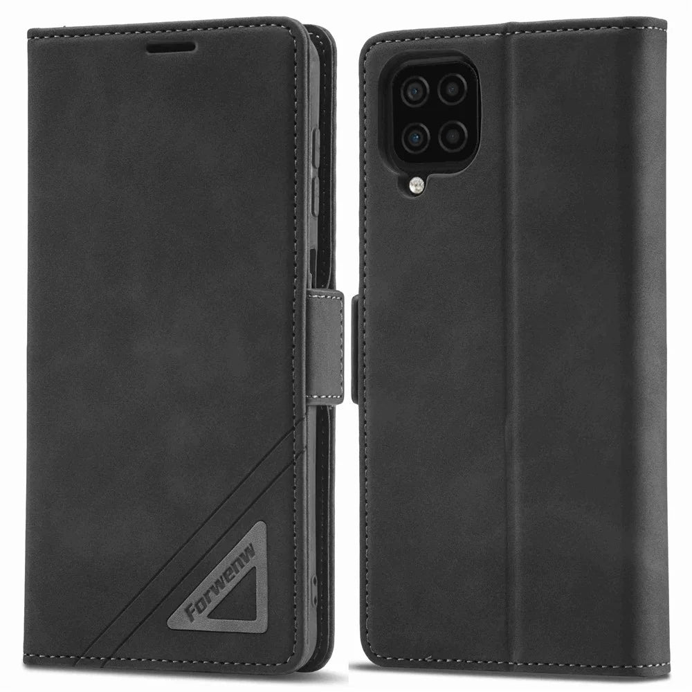 FORWENW F3-Series For Samsung Galaxy A12 Wear-resistant Wallet Flip Case PU Leather Phone Protector with Stand - Black - 1