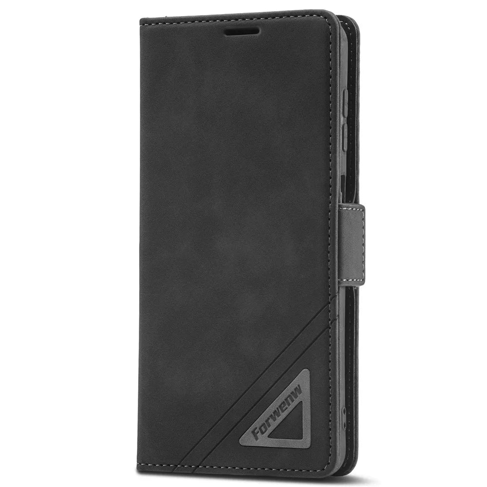 FORWENW F3-Series For Samsung Galaxy A12 Wear-resistant Wallet Flip Case PU Leather Phone Protector with Stand - Black - 7
