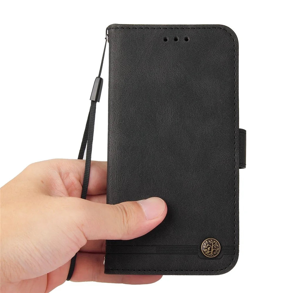 For iPhone 14 Pro Leather Wallet Cases Skin Touch Phone Cover Stand with Strap - Black - 6