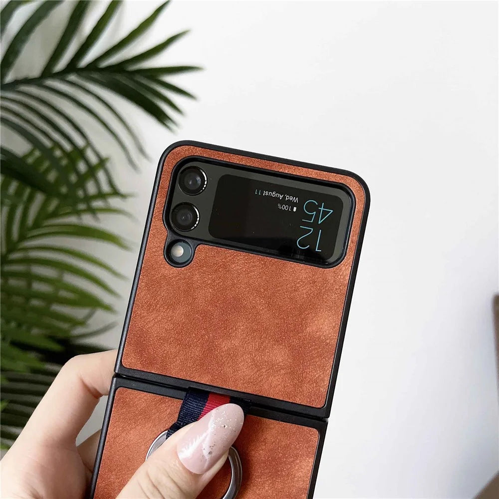 For Samsung Galaxy Z Flip4 5G Metal Finger Ring Phone Case Anti-scratch PU Leather Coated PC Back Cover - Green - 7