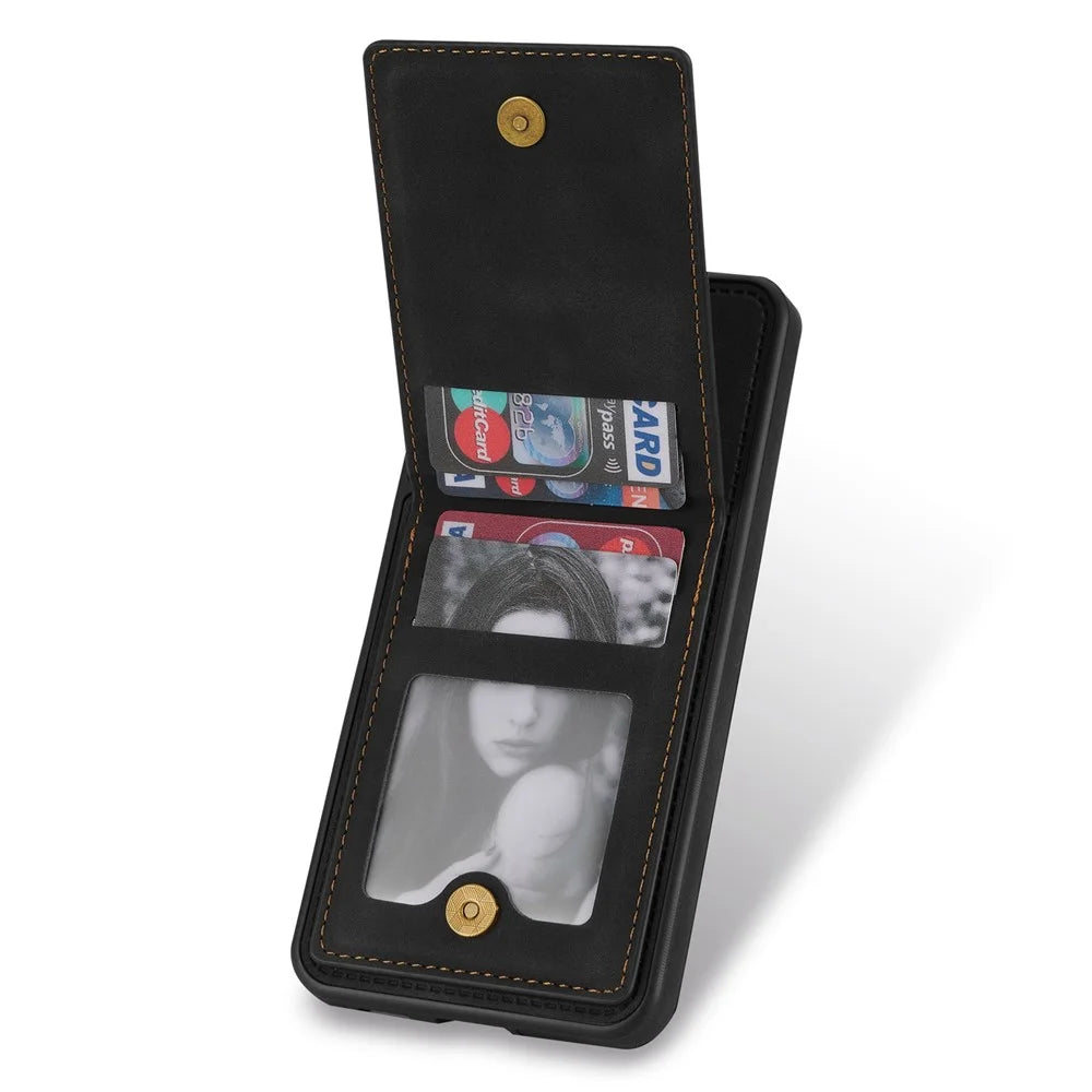 N.BEKUS for Samsung Galaxy S22+ 5G Well-protected Vertical Phone Case Card Holder Kickstand PU Leather+TPU RFID Blocking Anti-scratch Phone Cover - Black - 2