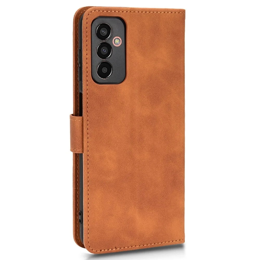 For Samsung Galaxy M13 4G Skin-Touch Feeling Full Protection PU Leather Case Stand Wallet Magnetic Clasp Phone Cover - Brown - 6