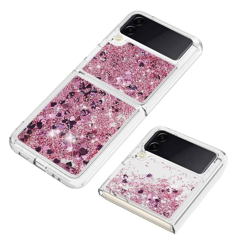 For Samsung Galaxy Z Flip4 5GTPU Case Glitter Quicksand Shockproof Phone Back Cover - Rose Gold  /  Hearts - 3