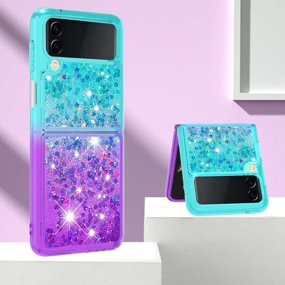 For Samsung Galaxy Z Flip4 5G TPU Case Gradient Quicksand Phone Back Cover - Sky Blue / Purple - 5