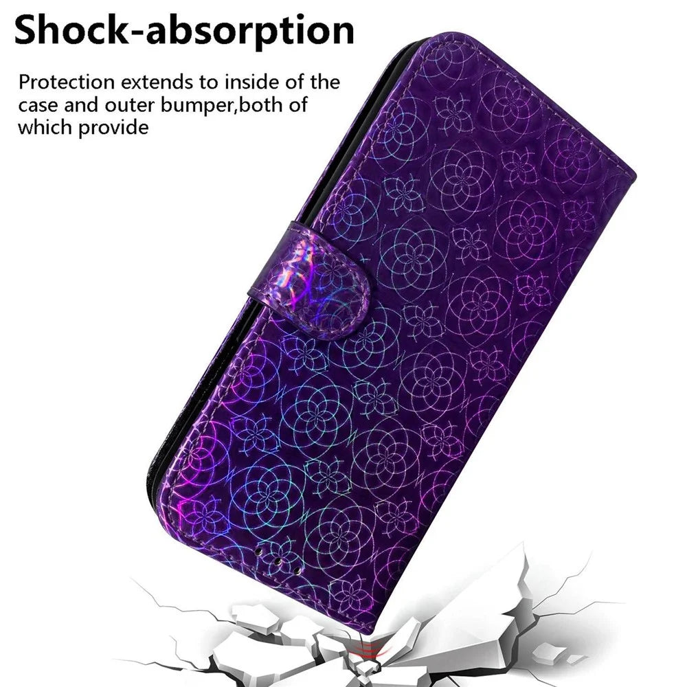 For iPhone 14 Pro 6.1 inch Dazzling Flower Pattern Leather Case Anti-scratch Folio Flip Phone Shell with Stand Wallet - Purple - 5