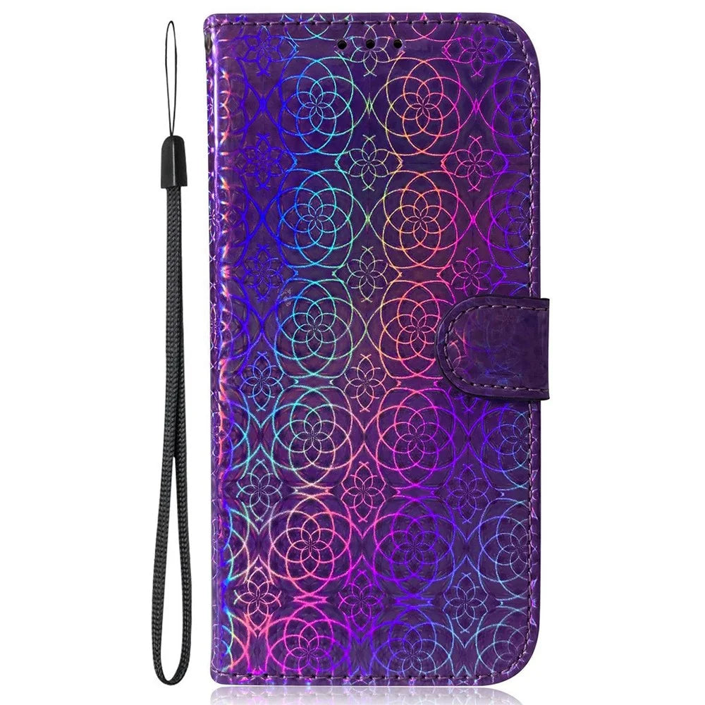 For iPhone 14 Pro 6.1 inch Dazzling Flower Pattern Leather Case Anti-scratch Folio Flip Phone Shell with Stand Wallet - Purple - 6