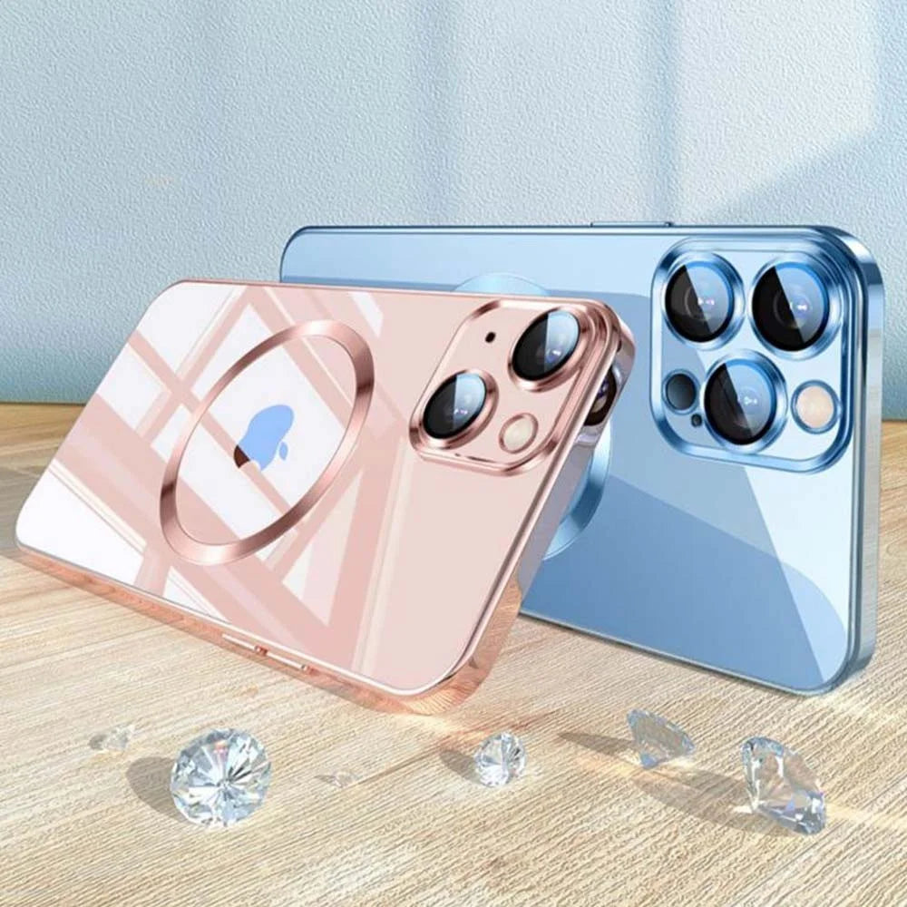YOOBAO Mobile Phone Case for iPhone 13 Pro Max 6.7 inch, Camera Protection Frame Shockproof Clear Silicone Phone Cover Support Wireless Magnetic Charge - Gold - 6