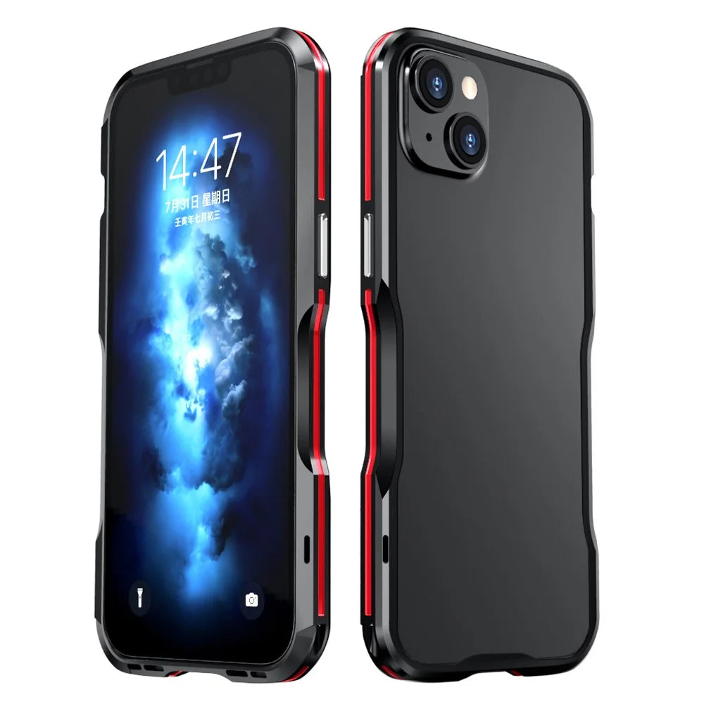 LUPHIE for iPhone 14 6.1 inch Drop-proof Metal Frame Protective Bumper Case - Black / Red - 1