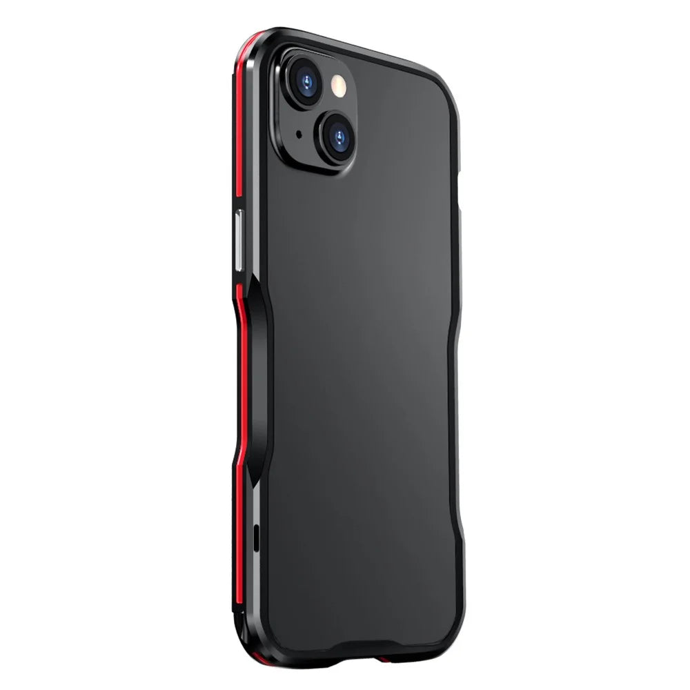 LUPHIE for iPhone 14 Plus Drop-proof Frame Mobile Phone Metal Protective Bumper Case - Black / Red - 2