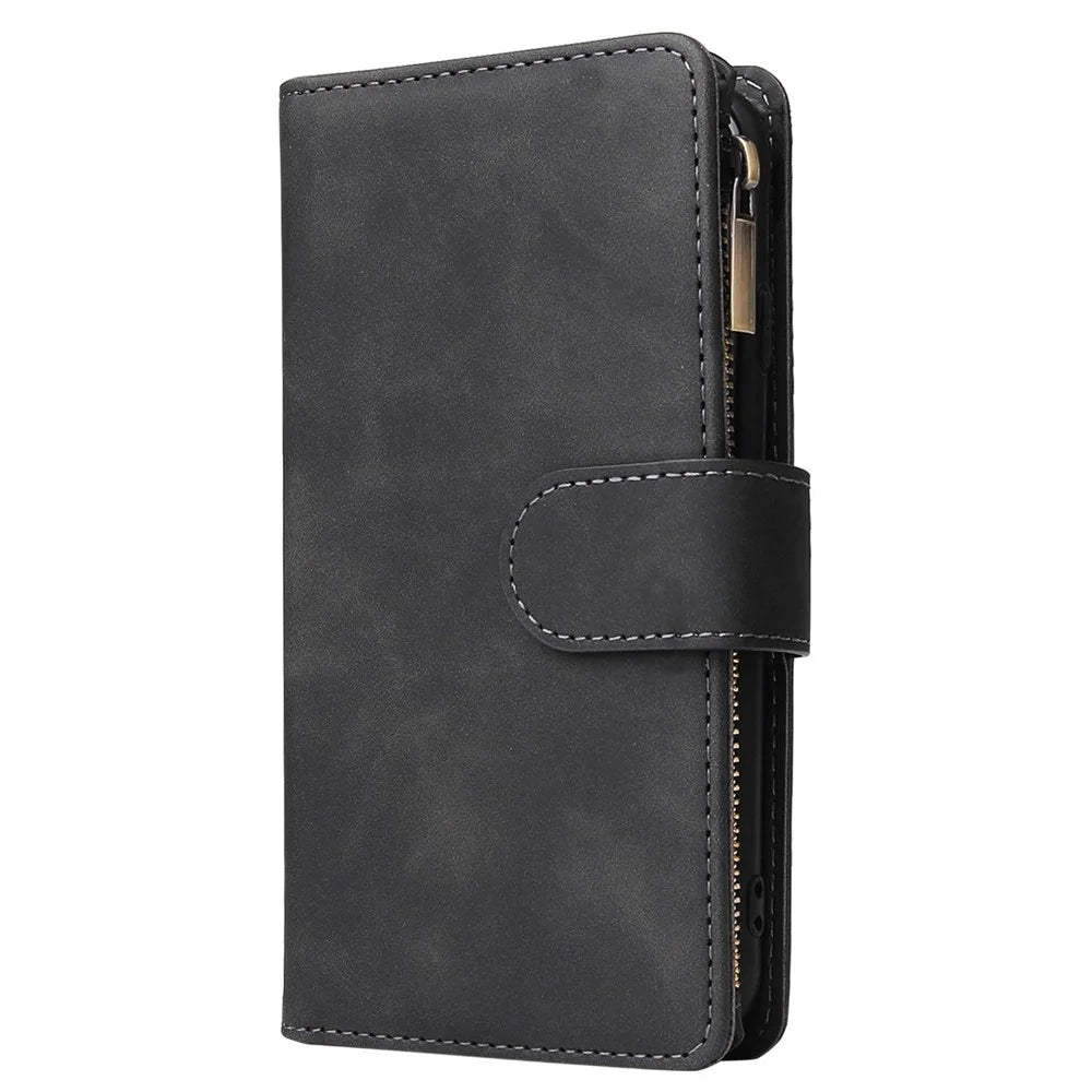 For iPhone 6 / 7 / 8 4.7 inch / SE (2020) / (2022) Multiple Card Slots Stand Case PU Leather Zipper Pocket Phone Wallet Cover - Black - 7