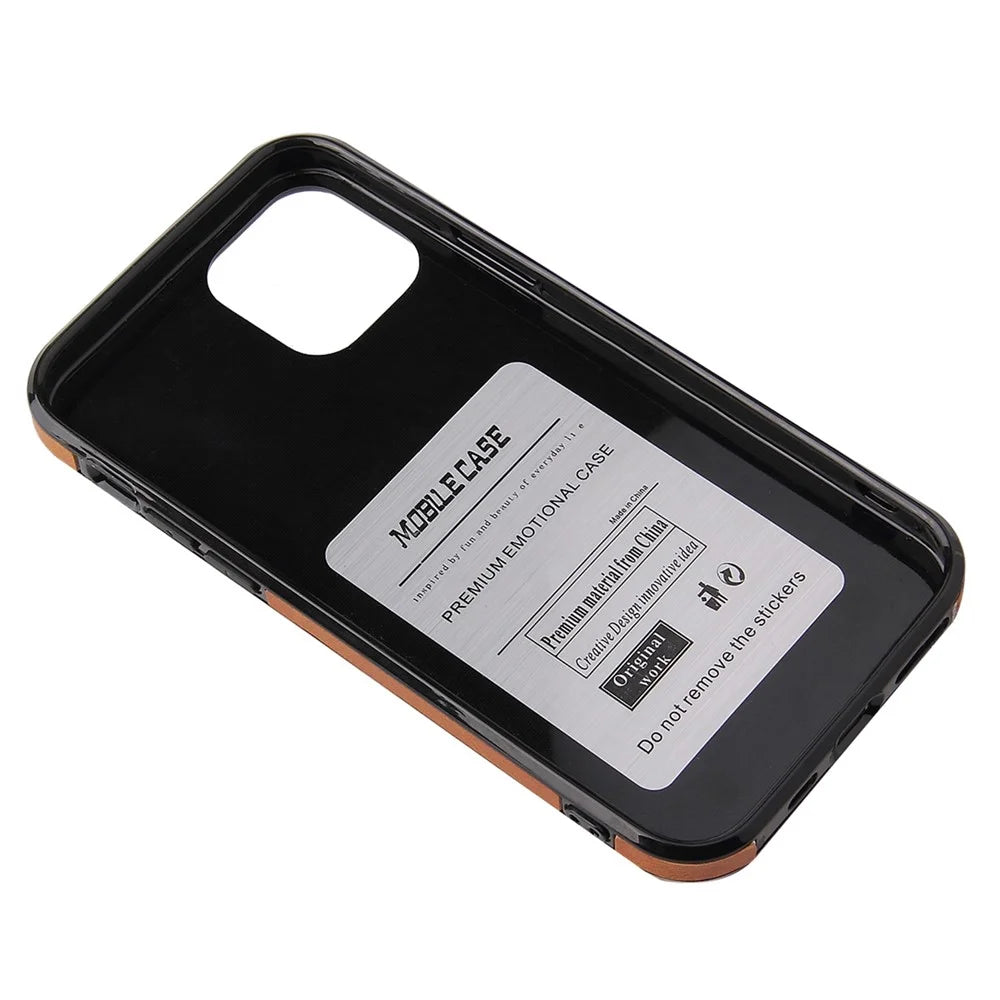 For iPhone 12 6.1 inch / 12 Pro 6.1 inch PU Leather + TPU Phone Protective Case Card Holder Kickstand Back Cover with Magnetic Car Mount Metal Sheet - Brown - 6