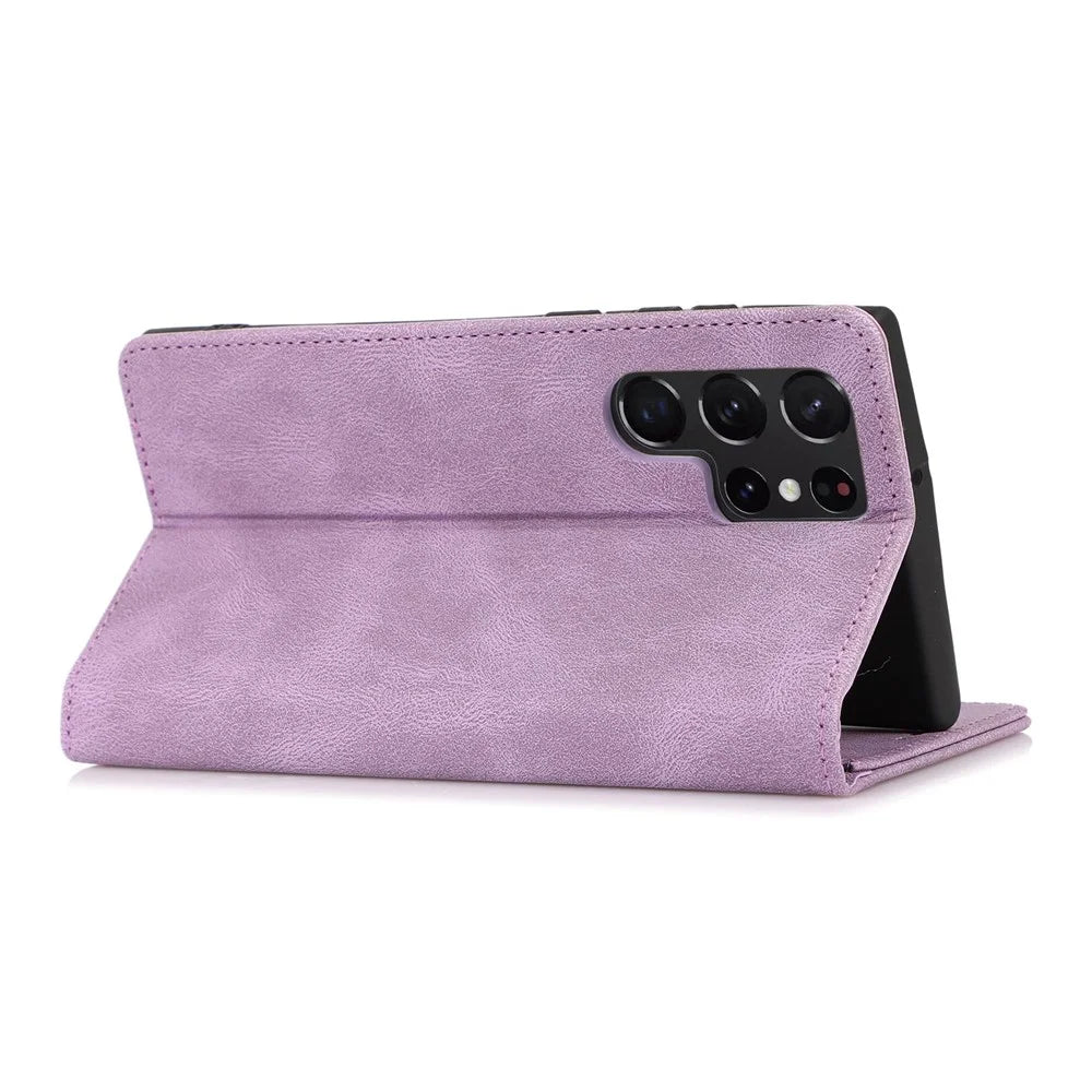 For Samsung Galaxy S22 Ultra 5G Anti-Fall Phone Case PU Leather Phone Shell Magnetic Closure Stand Cover with Wallet - Purple - 4