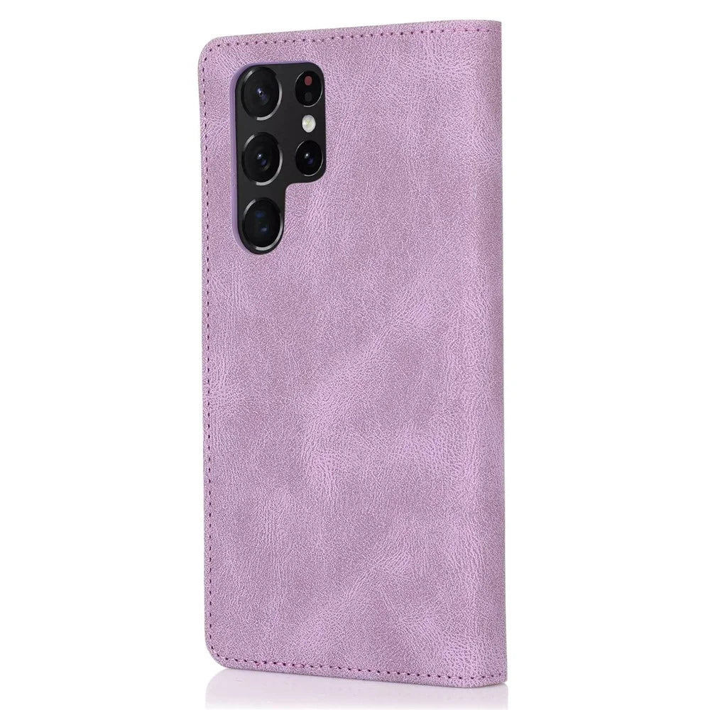 For Samsung Galaxy S22 Ultra 5G Anti-Fall Phone Case PU Leather Phone Shell Magnetic Closure Stand Cover with Wallet - Purple - 7