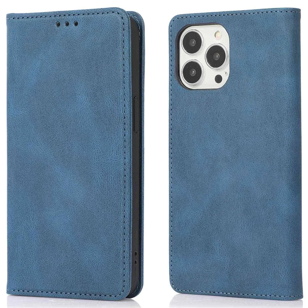 For iPhone 14 Pro 6.1 inch PU Leather Phone Case Shockproof Magnetic Adsorption Stand Wallet Shell - Blue - 1