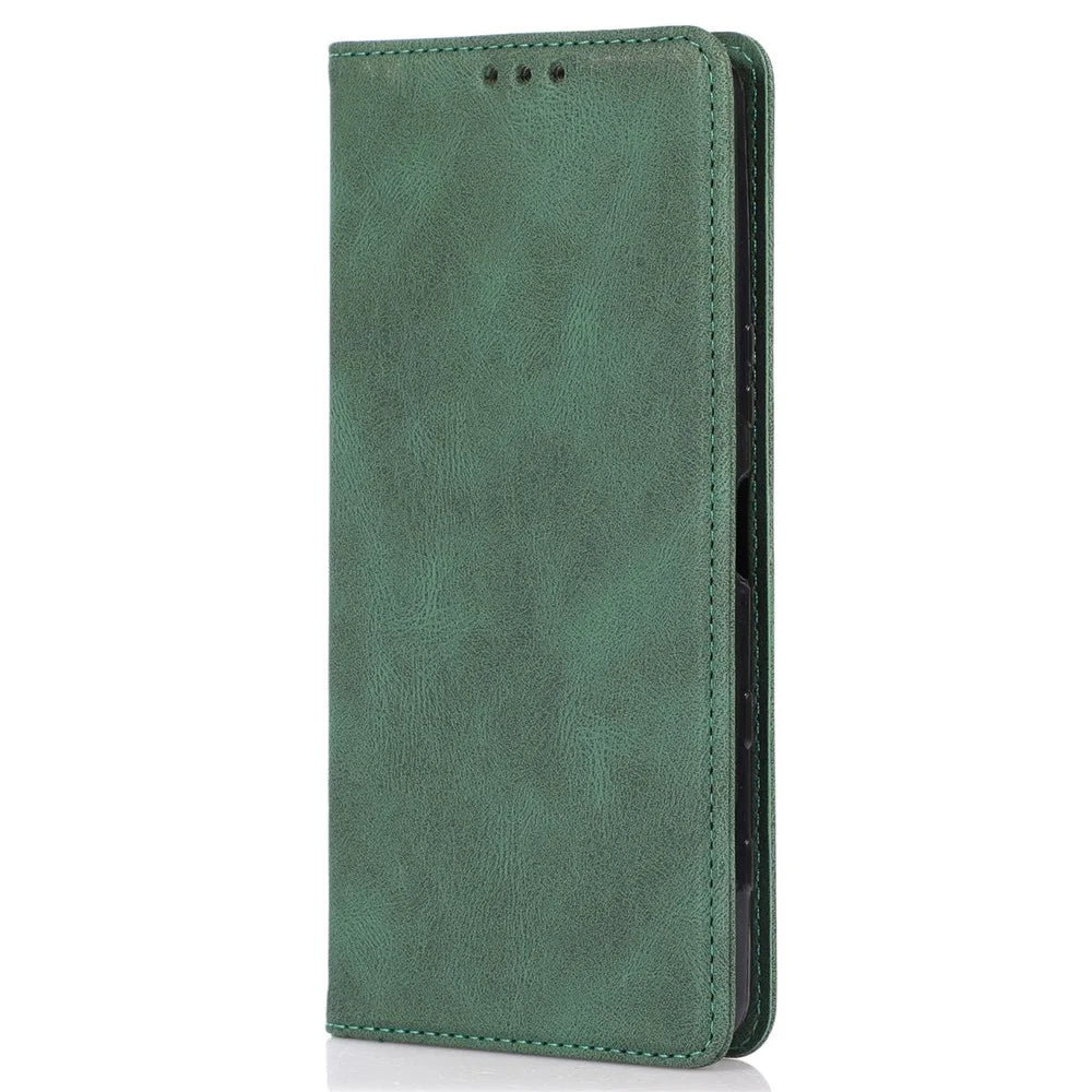 For Sony Xperia 5 III 5G Shockproof Case PU Leather Wallet Phone Shell Magnetic Closure Stand Cover - Green - 6