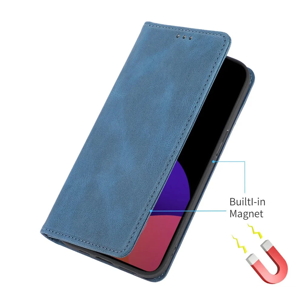 For iPhone 14 6.1 inch Wallet Phone Case Magnetic Closure PU Leather Anti-Drop Cover with Stand - Blue - 5