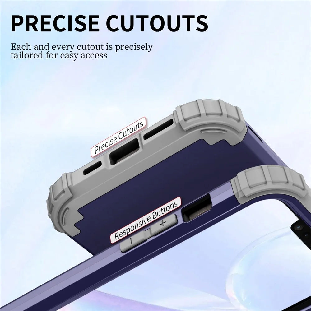 For iPhone 14 6.1 inch 3-in-1 Impact Resistant Silicone + PC Hybrid Cover Thicken Corners Design Mobile Phone Back Case - Navy Blue - 2